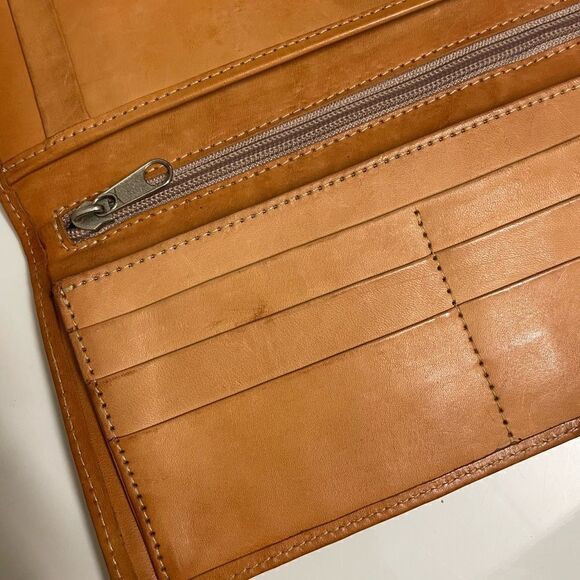 Tan/Orange Floral Faux Leather Large Wallet with Numerous Pockets - Picture 11 of 13